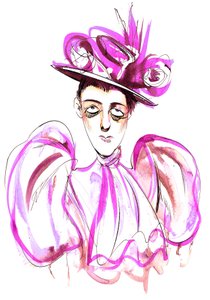 Edith Wharton - caricatura a colori della romanziera e scrittrice di racconti americana (1861-1937) da Neale Osborne